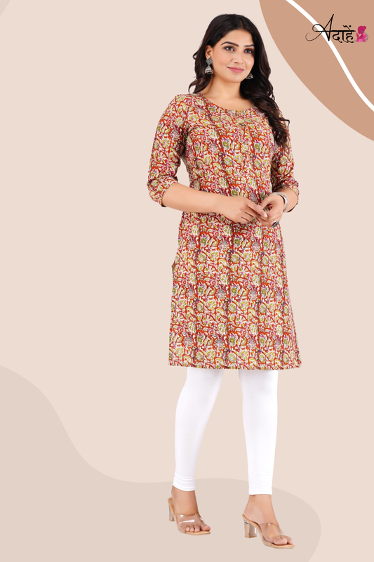 Adaahe Women's Jaipuri Printed Short Kurti - Adaahe