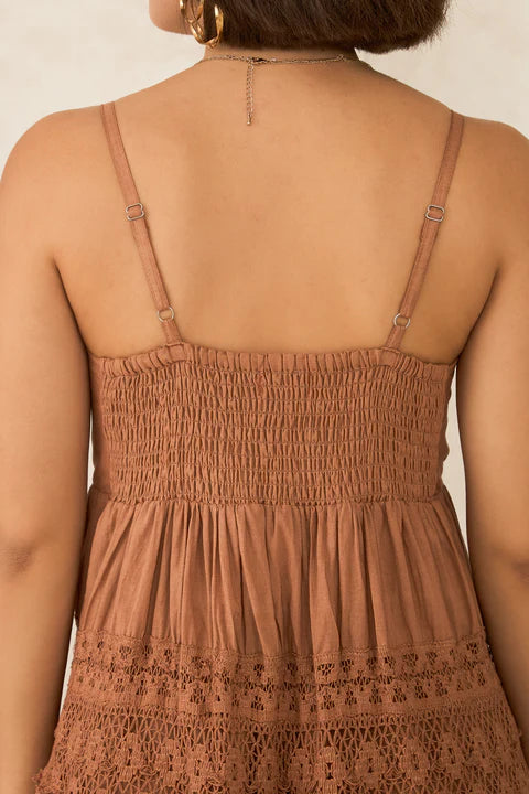 Adaahe Cotton Strappy Tiered Lace Dress for Women