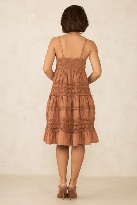 Adaahe Cotton Strappy Tiered Lace Dress for Women