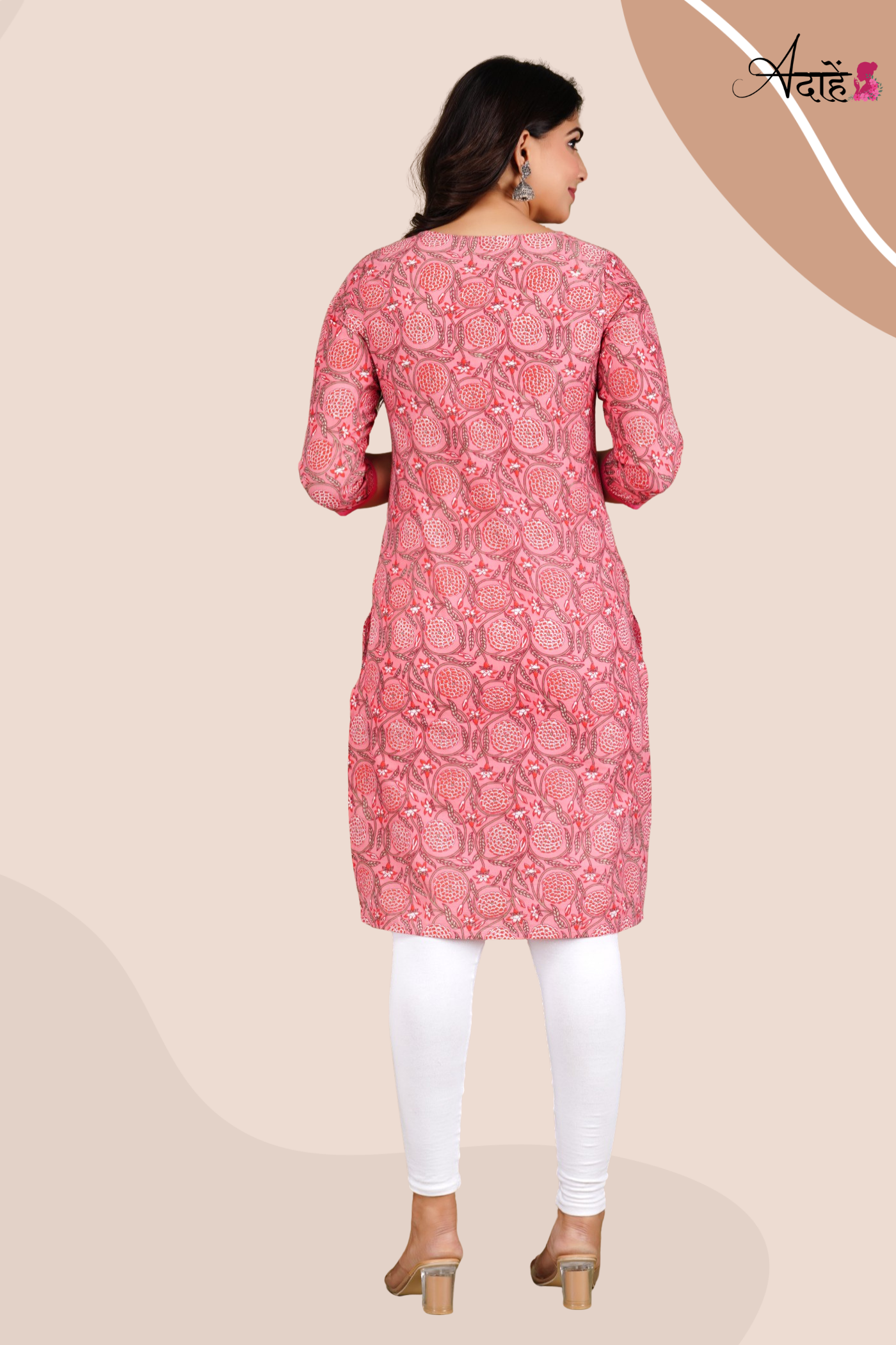 Adaahe Women's Jaipuri Printed Pink Cotton Kurti - Adaahe