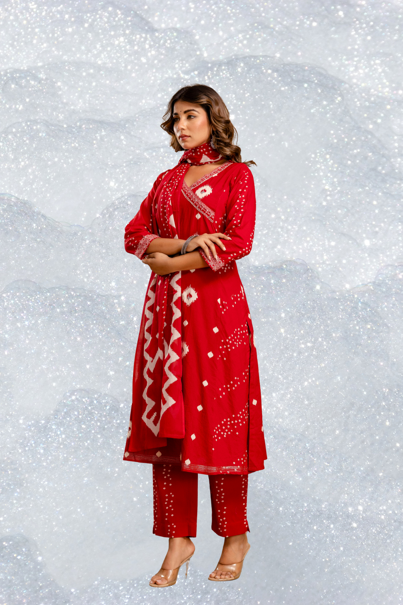 Adaahe Red Cotton Printed Kurta Pant with Dupatta Set for Women