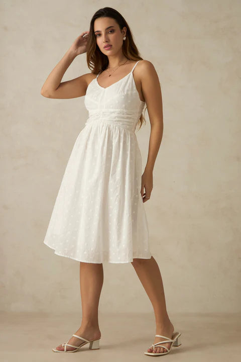 Adaahe Cotton Pink V Neck Ruched Midi Dress for Women - Adaahe