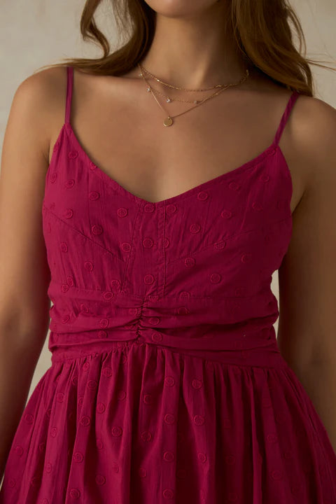 Adaahe Cotton Pink V Neck Ruched Midi Dress for Women - Adaahe