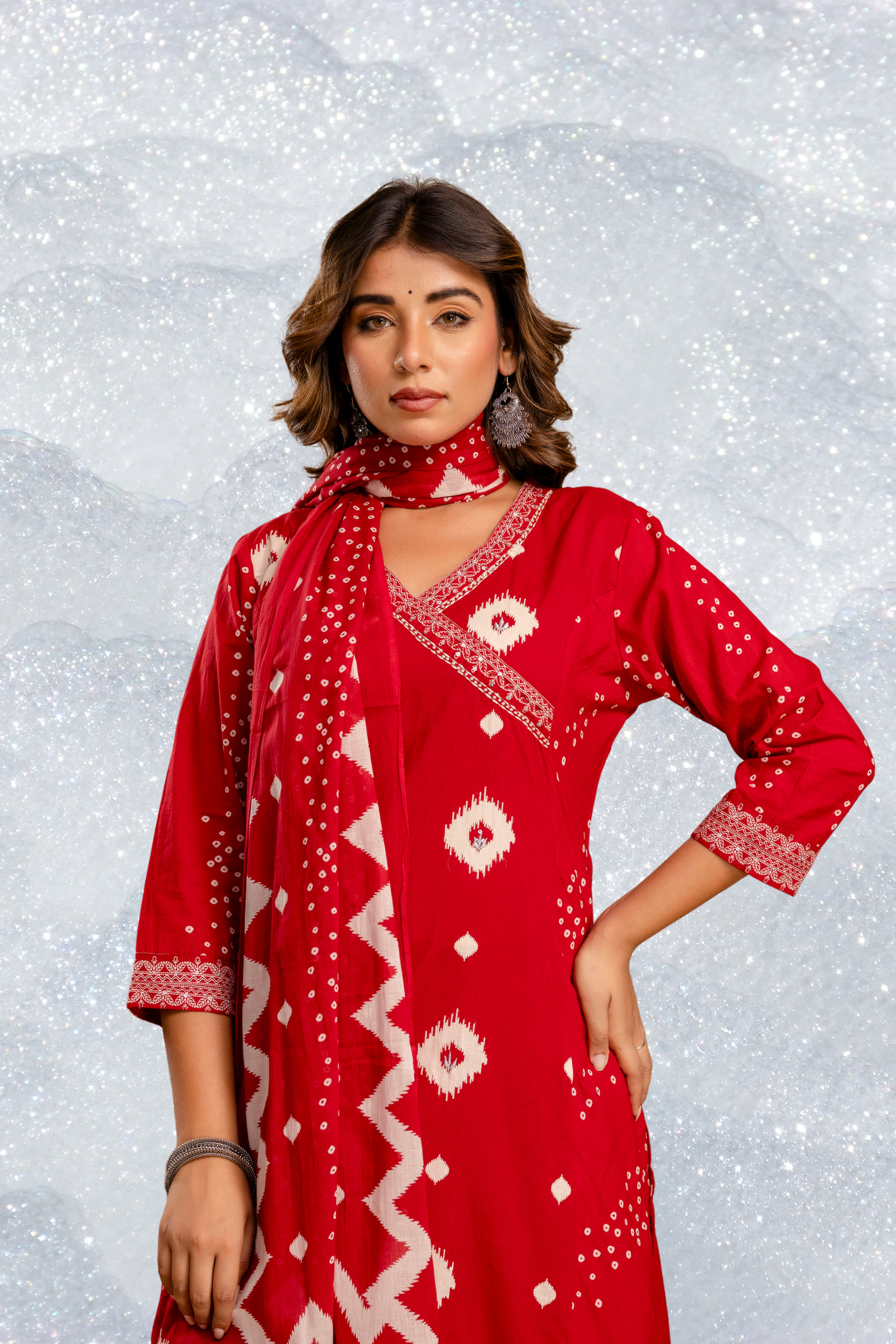 Adaahe Red Cotton Printed Kurta Pant with Dupatta Set for Women
