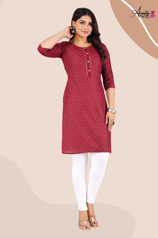 Adaahe Women's Orange and Purple Geometric Printed Kurti - Adaahe