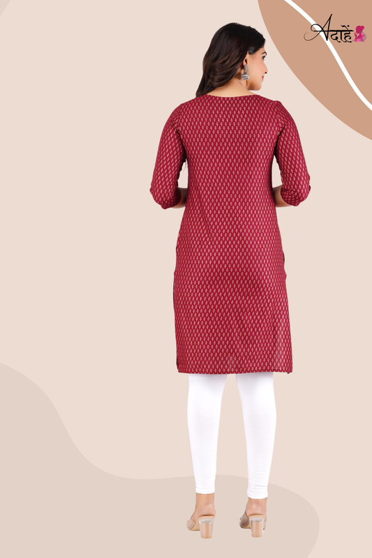 Adaahe Women's Orange and Purple Geometric Printed Kurti - Adaahe