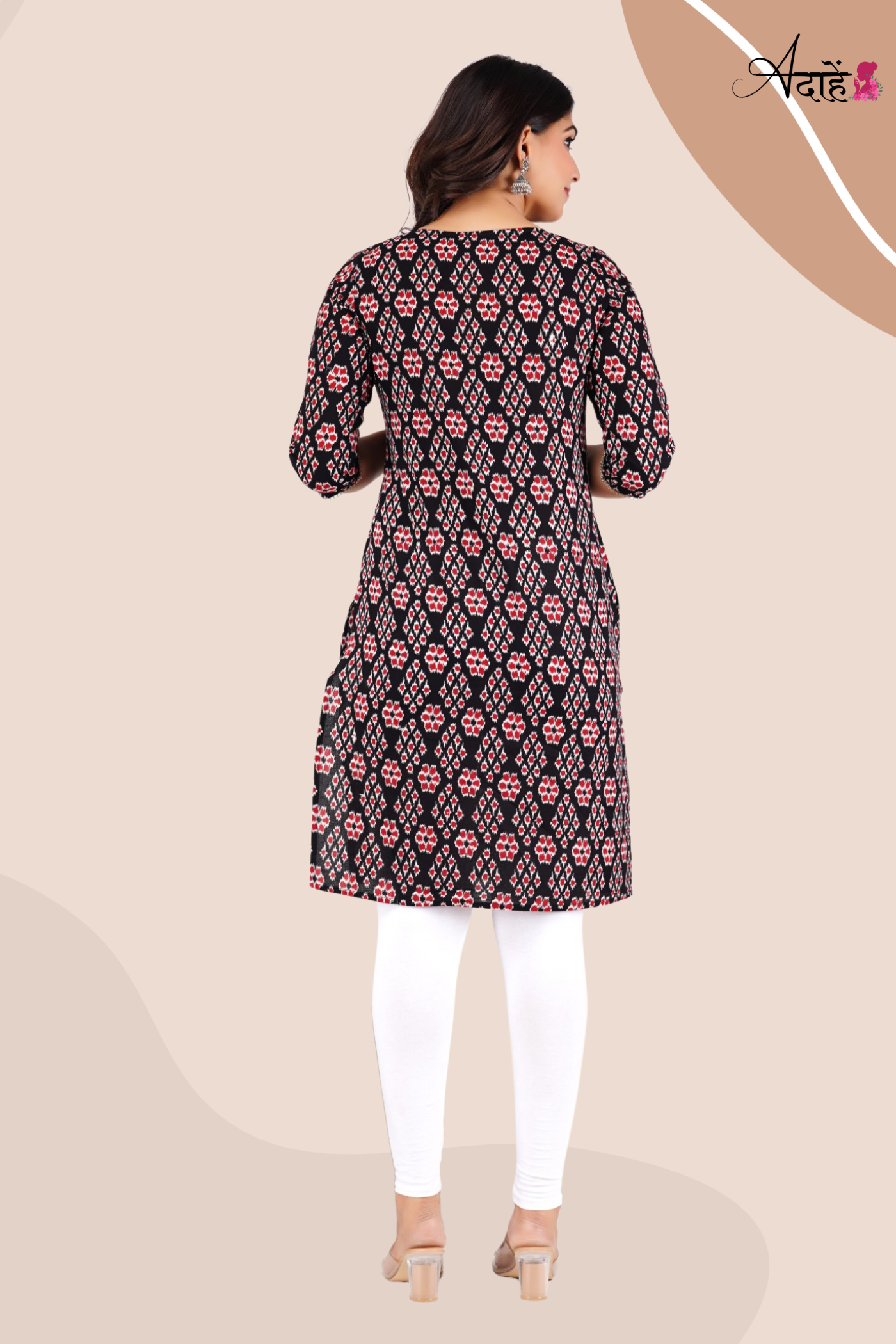 Adaahe Women's Black and Red Printed Cotton Kurti - Adaahe