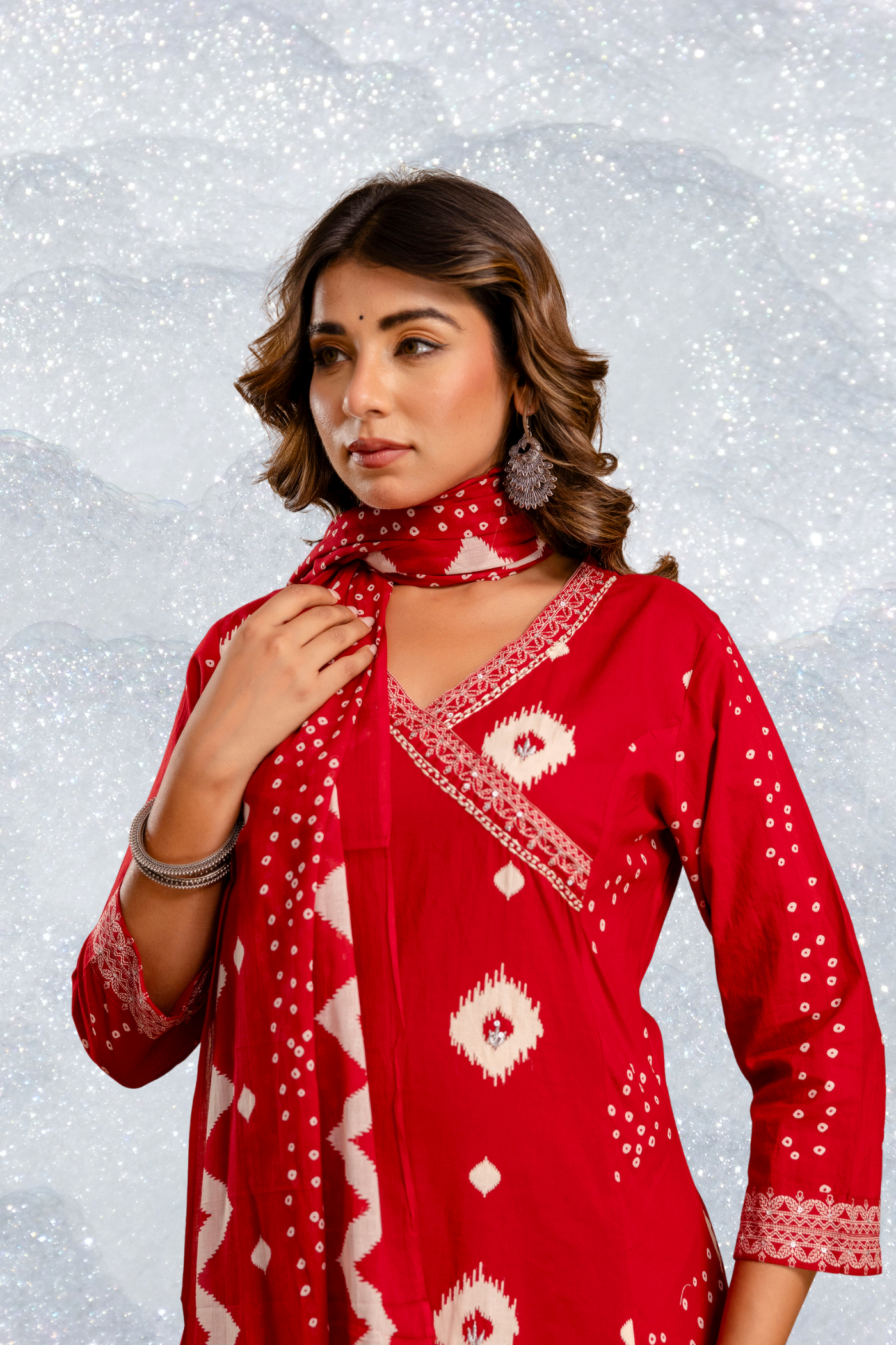 Adaahe Red Cotton Printed Kurta Pant with Dupatta Set for Women