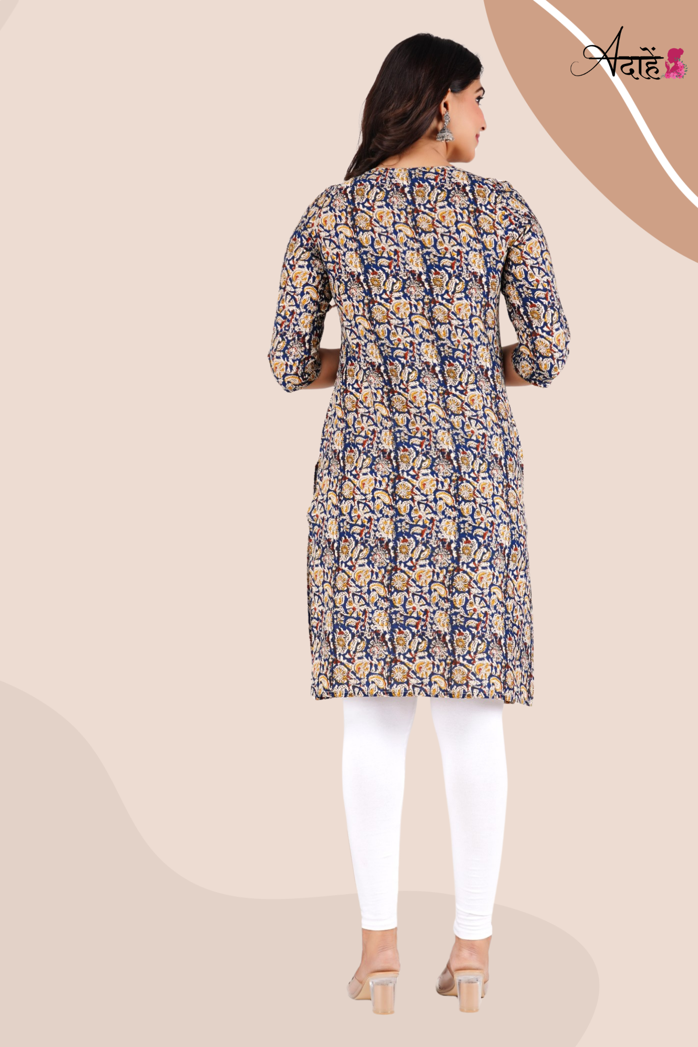 Adaahe Women's Blue Jaipuri Printed Cotton Kurti - Adaahe