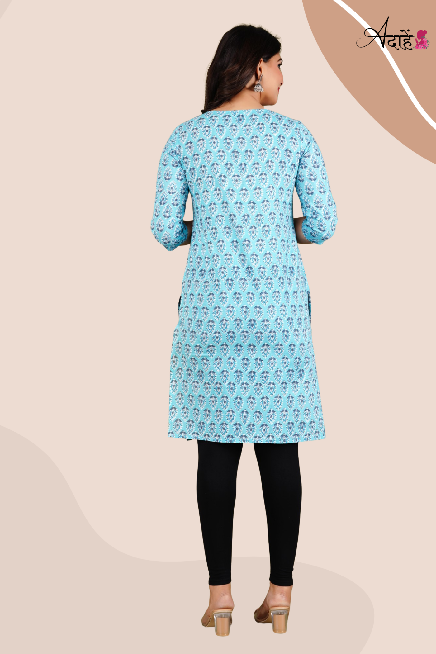 Adaahe Women's Sky Blue Printed Cotton Kurti - Adaahe