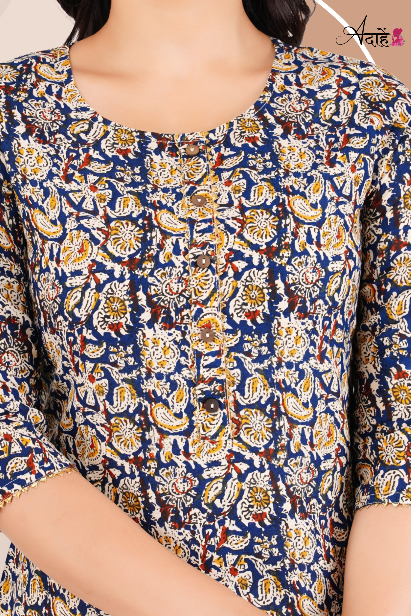 Adaahe Women's Blue Jaipuri Printed Cotton Kurti - Adaahe