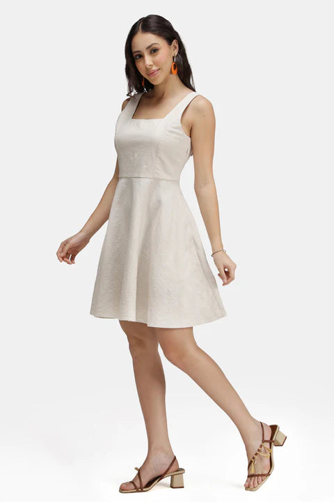 Adaahe Cotton Skater Squareneck Mini Dress for Women