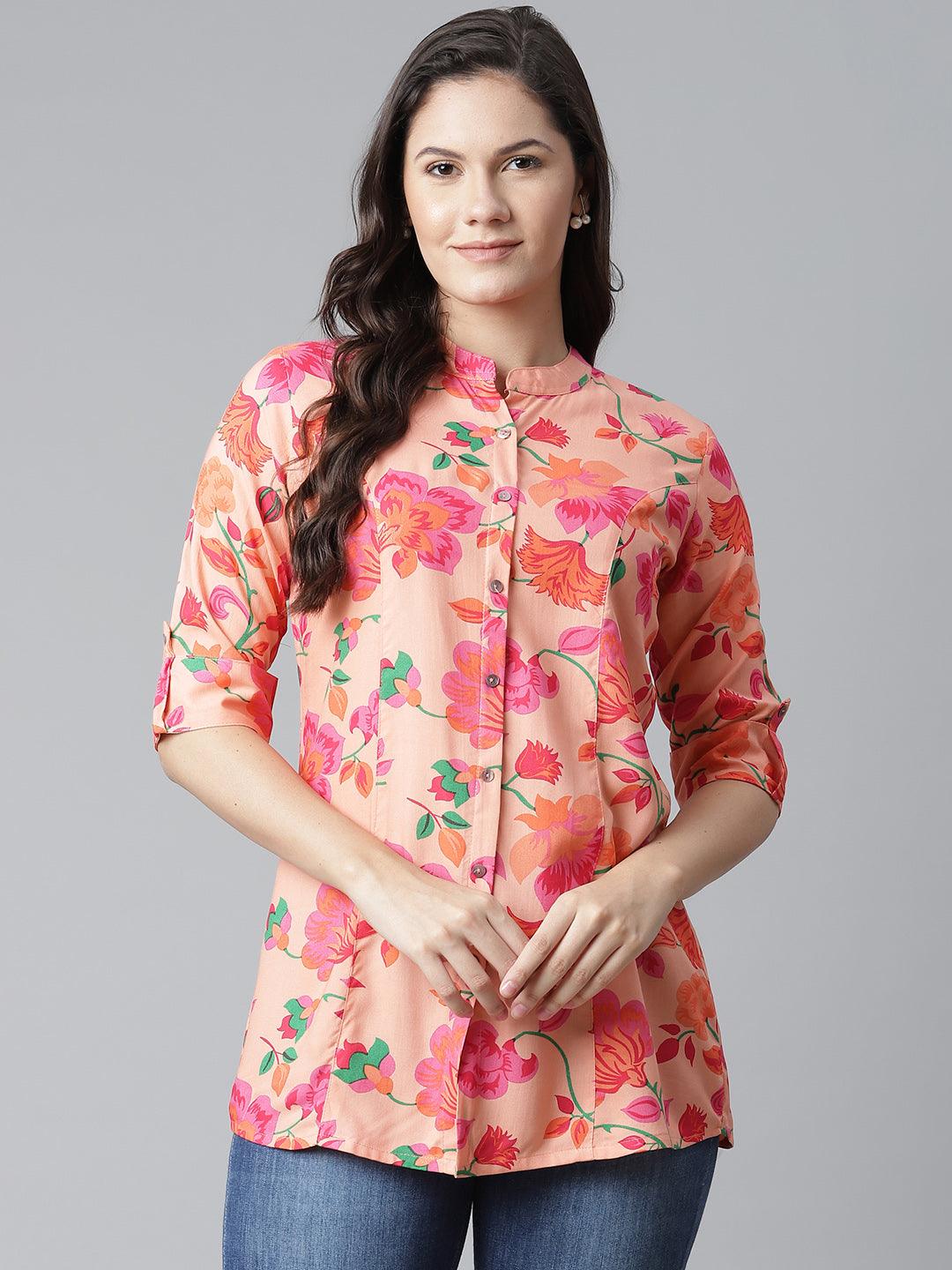Adaahe Peach & Pink Floral Printed Top for Women