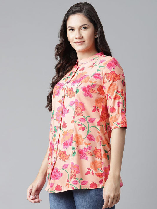 Adaahe Peach & Pink Floral Printed Top for Women