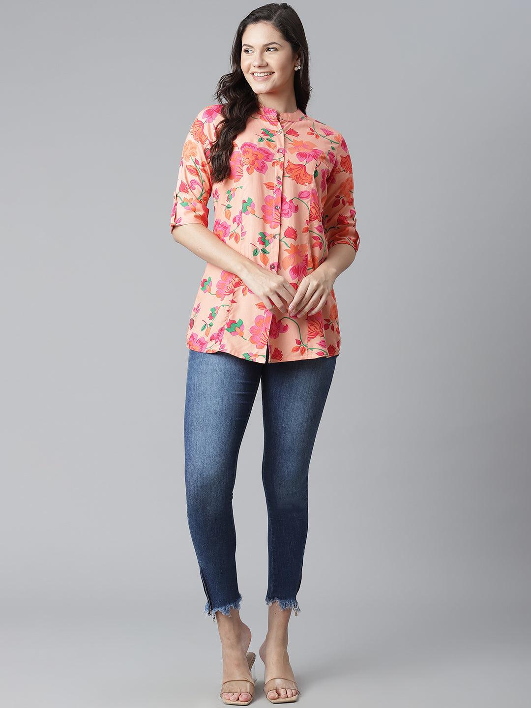 Adaahe Peach & Pink Floral Printed Top for Women