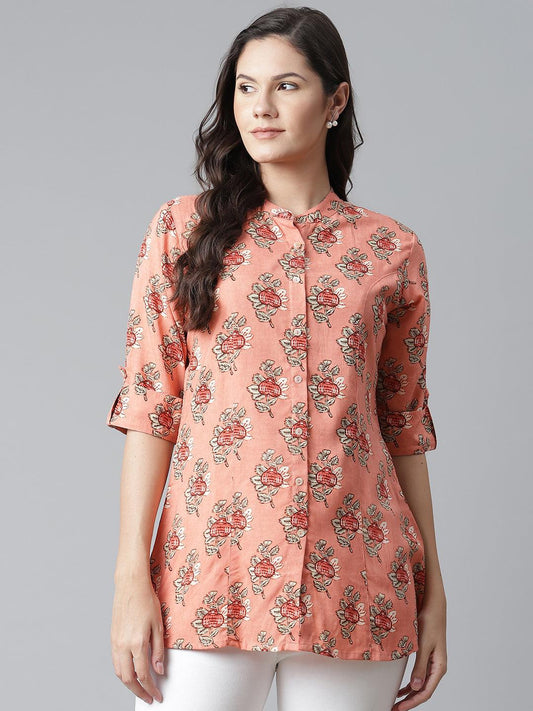 Adaahe Peach Floral Printed Top for Women