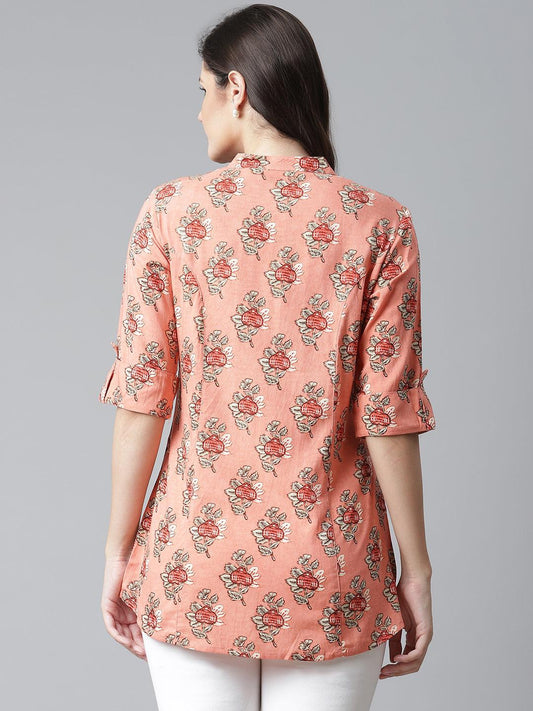 Adaahe Peach Floral Printed Top for Women