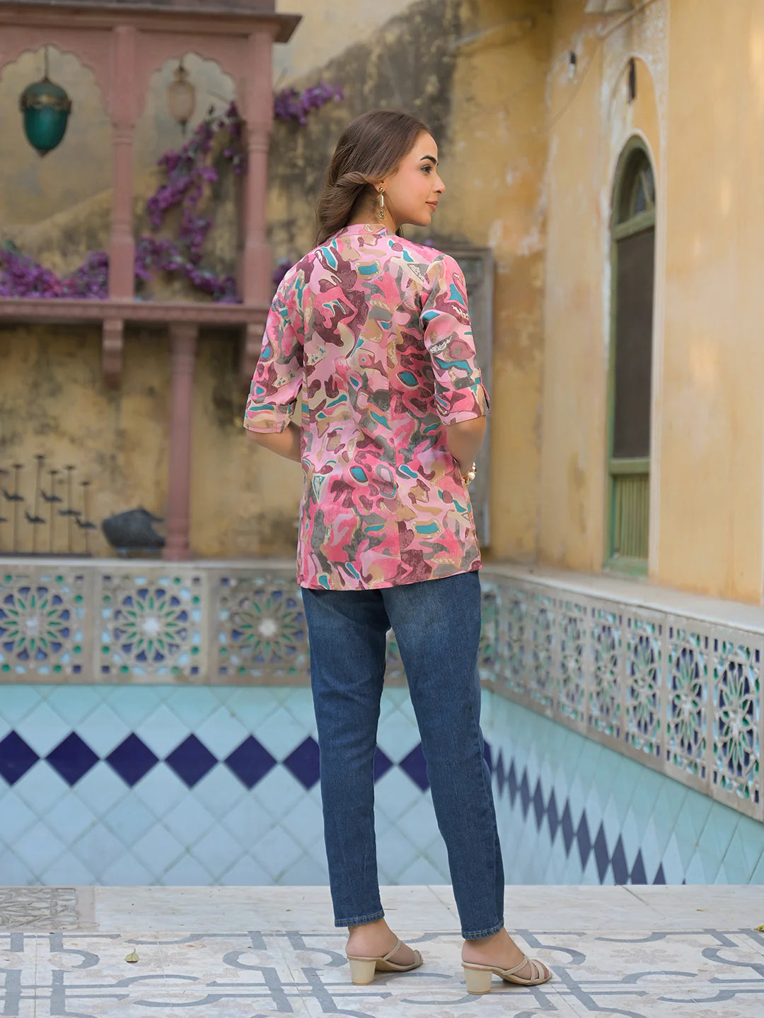 Adaahe Pink & Green Abstract Printed Top