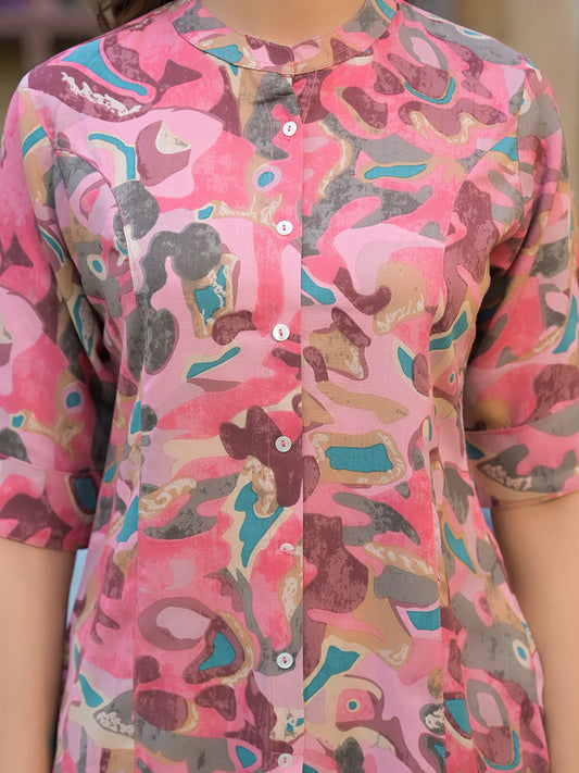 Adaahe Pink & Green Abstract Printed Top