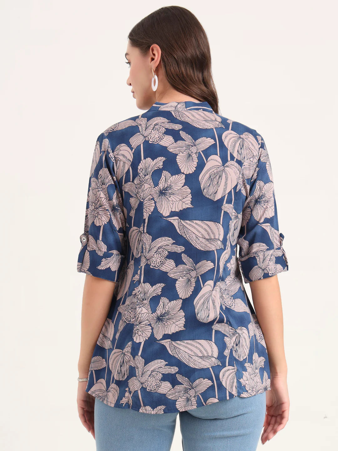 Adaahe Navy & Dusty Pink Floral Print Top for Women