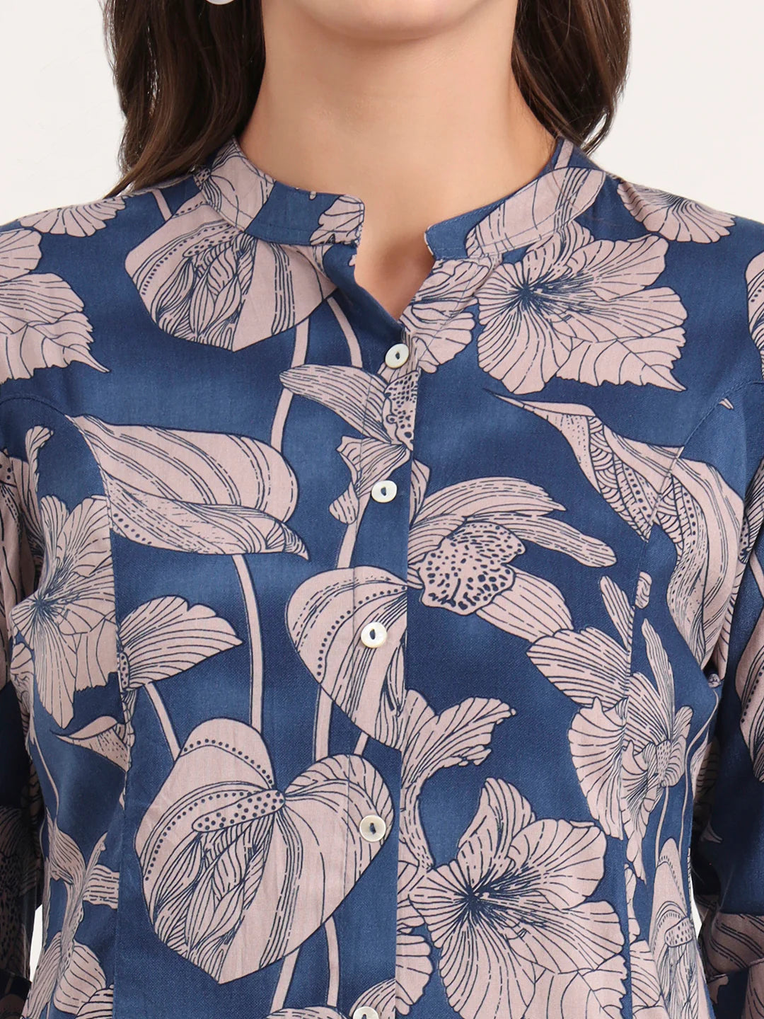 Adaahe Navy & Dusty Pink Floral Print Top for Women