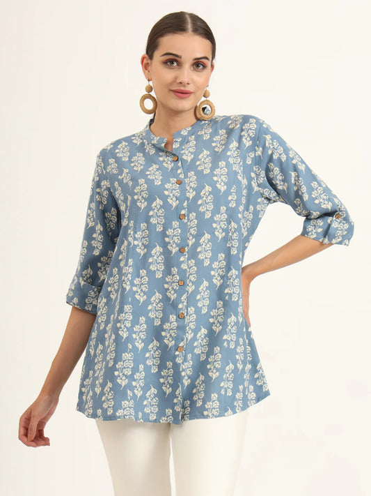 Adaahe Blue Floral Printed Top for Women