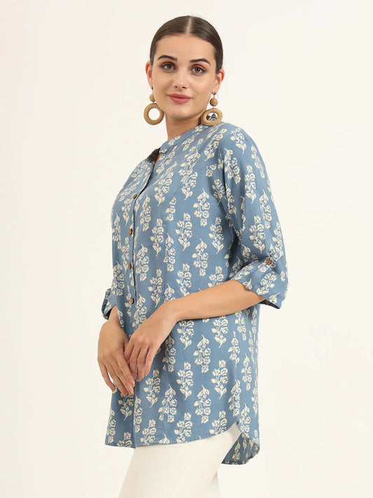 Adaahe Blue Floral Printed Top for Women