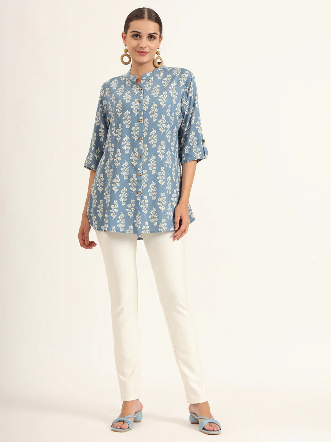Adaahe Blue Floral Printed Top for Women