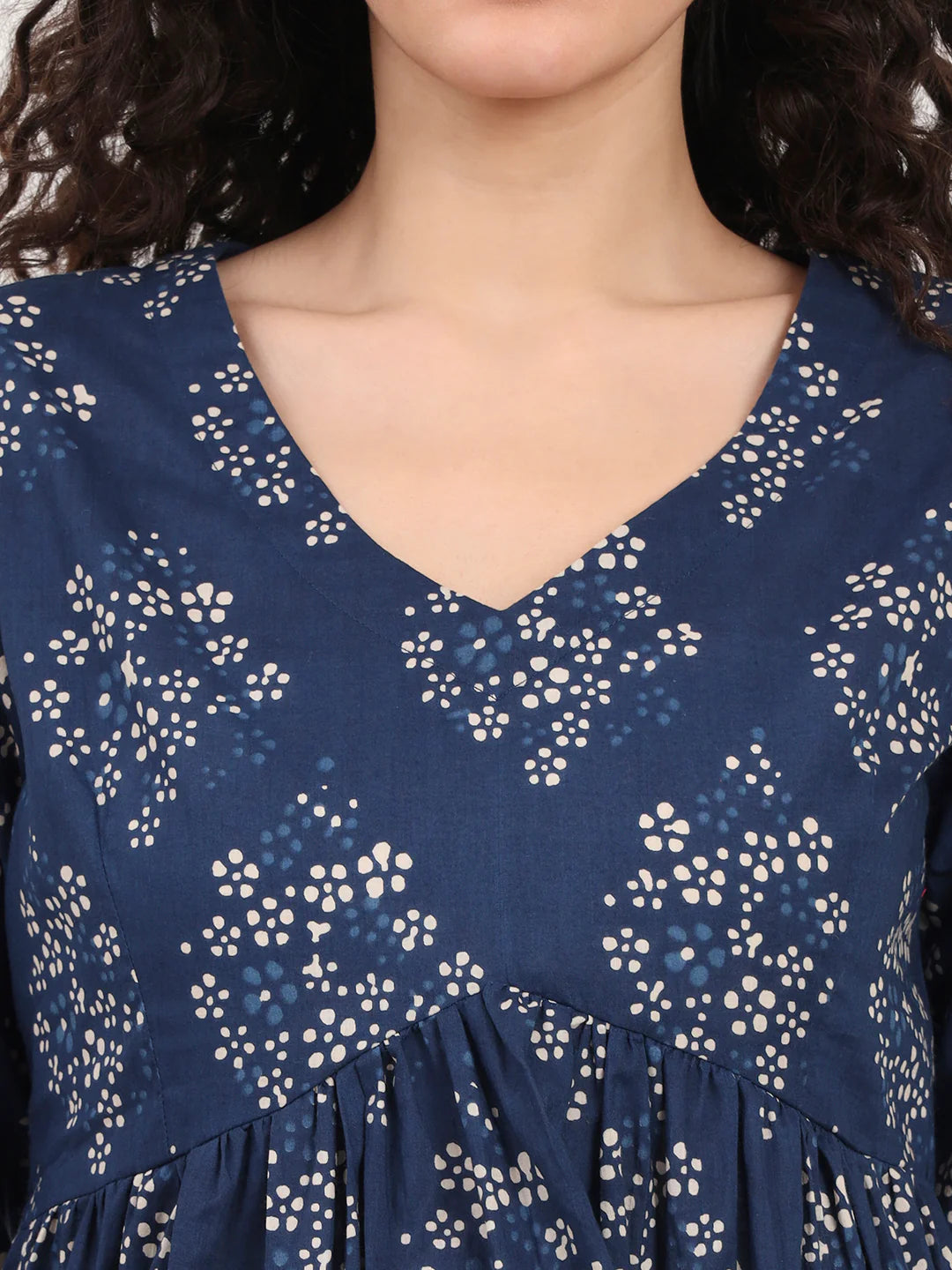 Adaahe Indigo & White Floral Print Peplum Top for Women