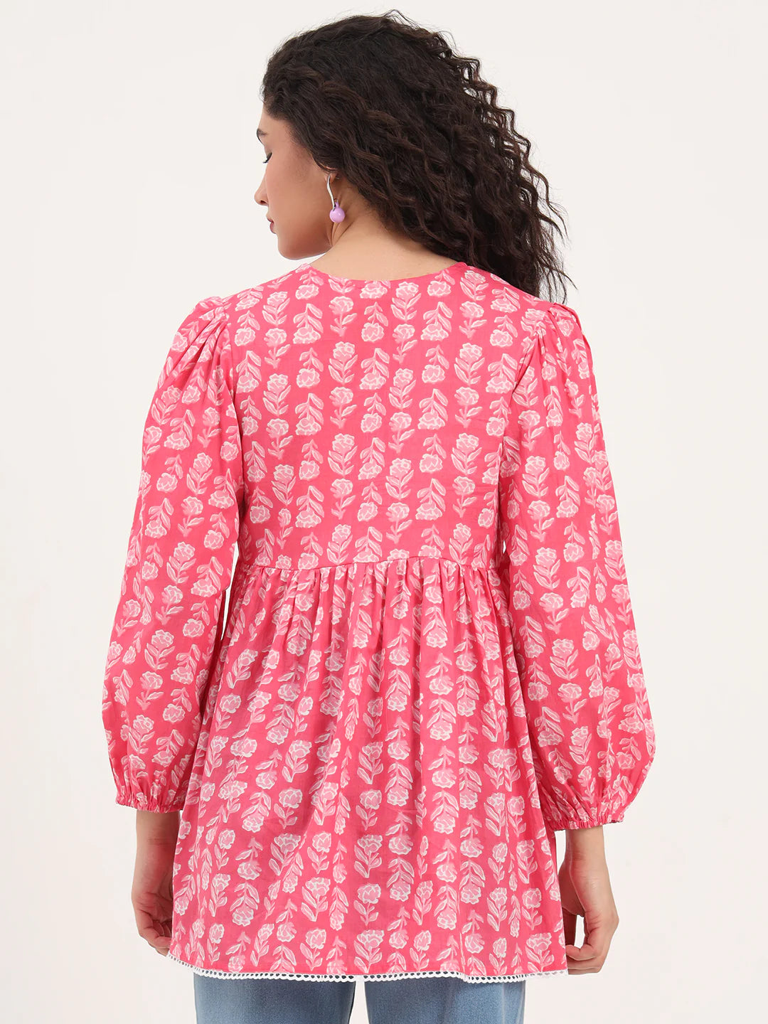 Adaahe Pink Floral V-Neck Top for Women