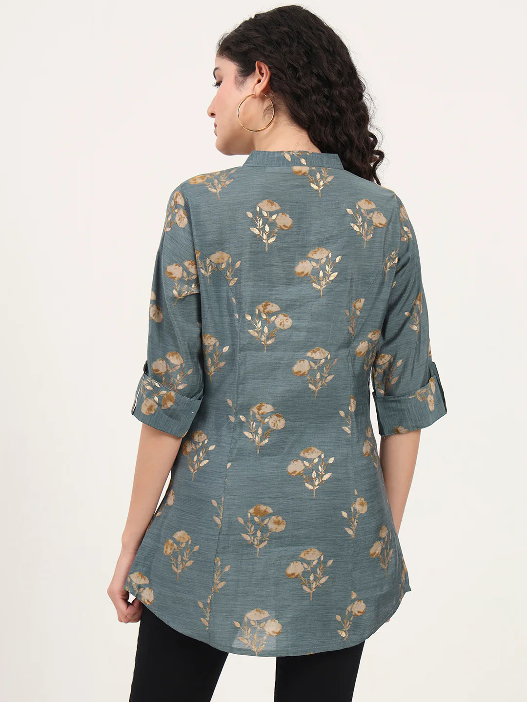 Adaahe Grey & Gold Floral Printed Top for Women