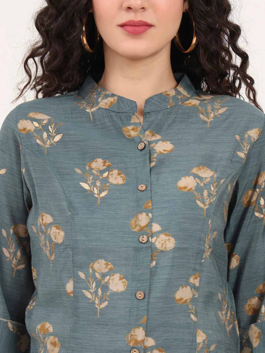 Adaahe Grey & Gold Floral Printed Top for Women