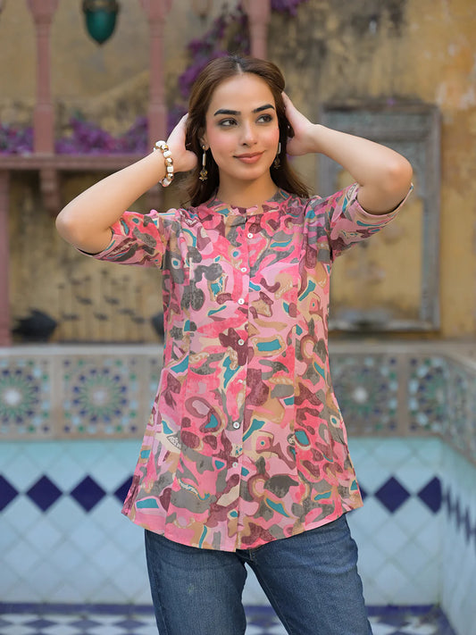 Adaahe Pink & Green Abstract Printed Top
