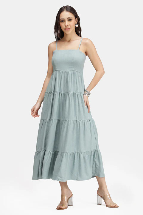 Adaahe Linen Strappy Maxi Sleeveless Dress for Women