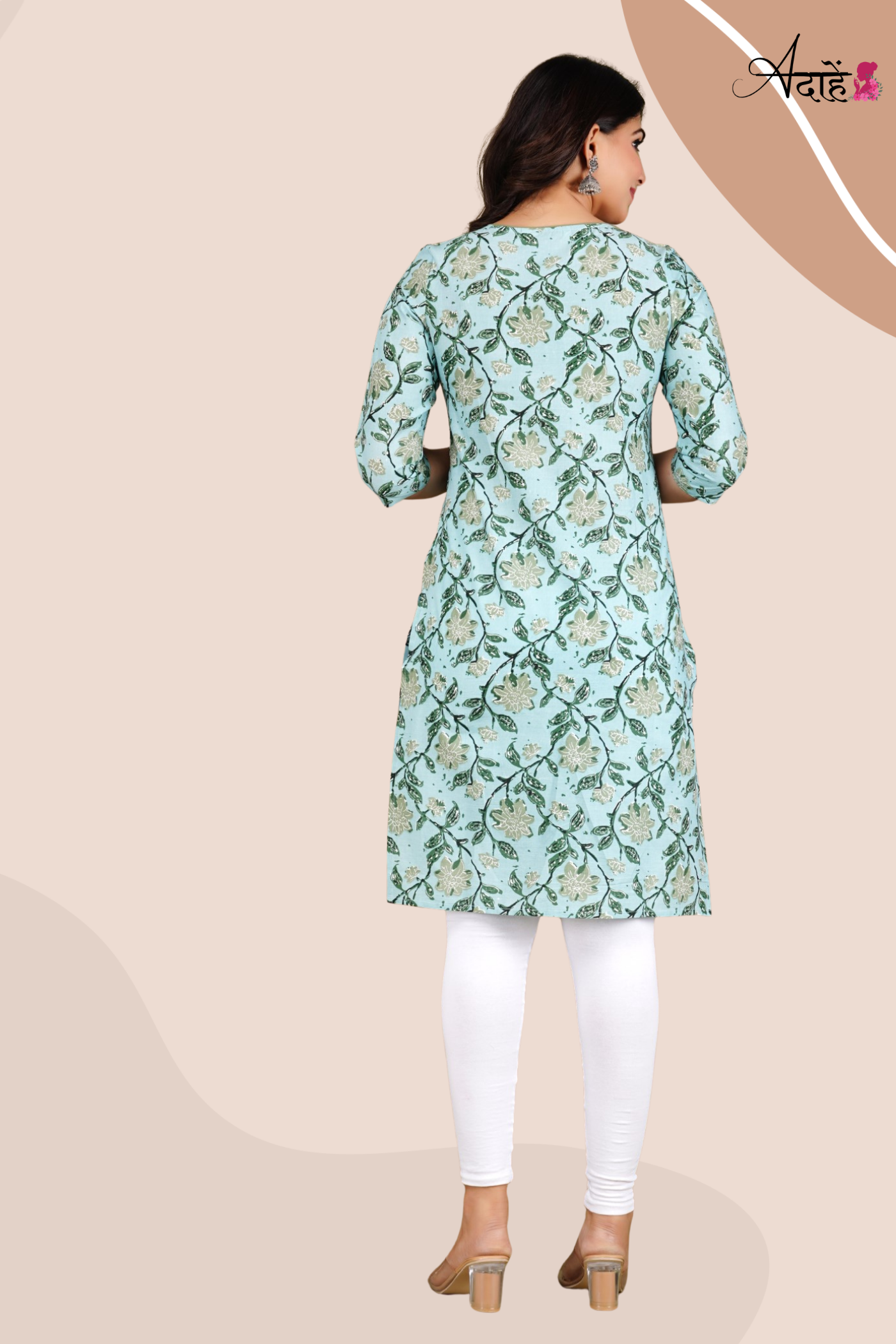 Adaahe Women's Cotton Printed Single Kurti in Light Blue - Adaahe