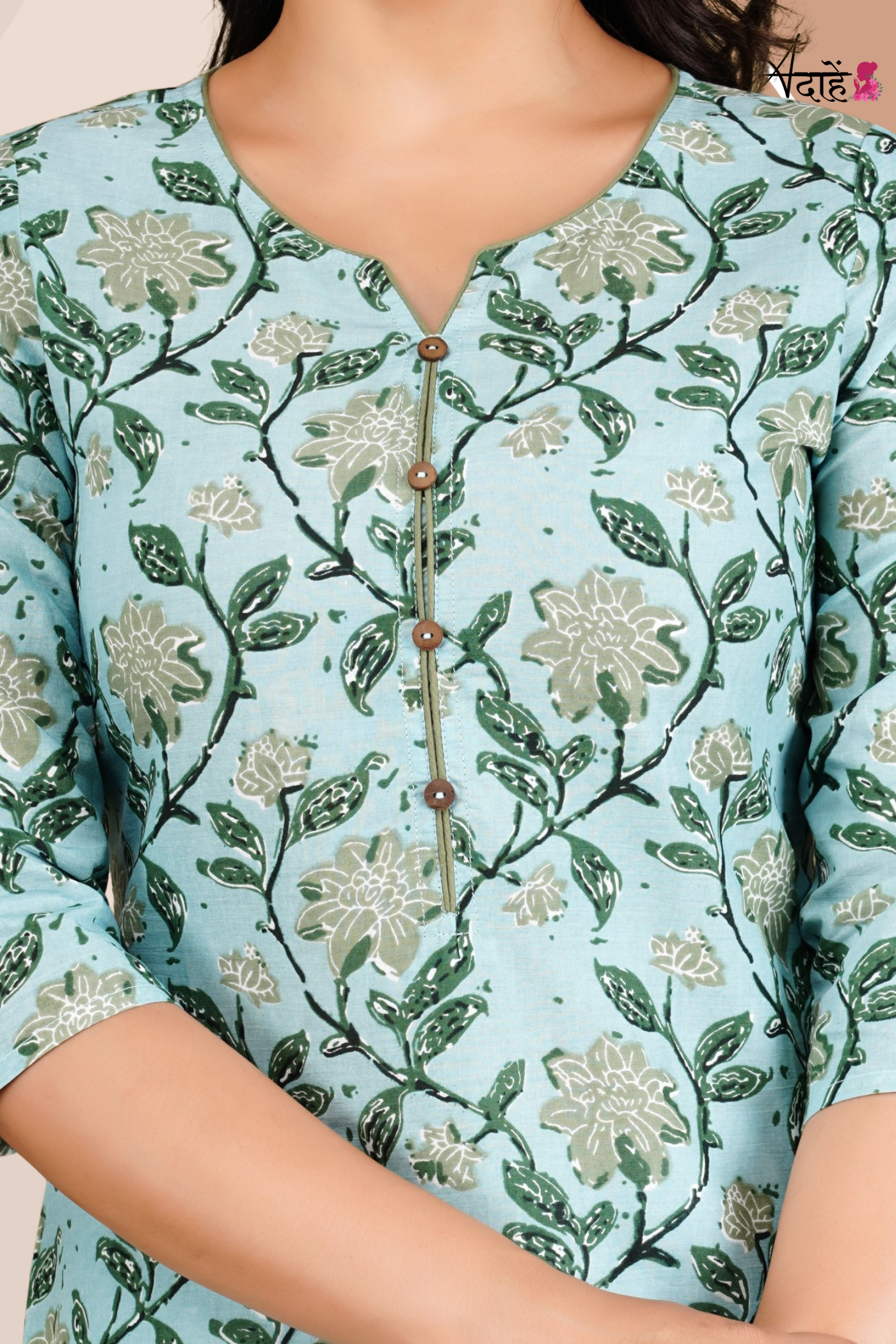 Adaahe Women's Cotton Printed Single Kurti in Light Blue - Adaahe