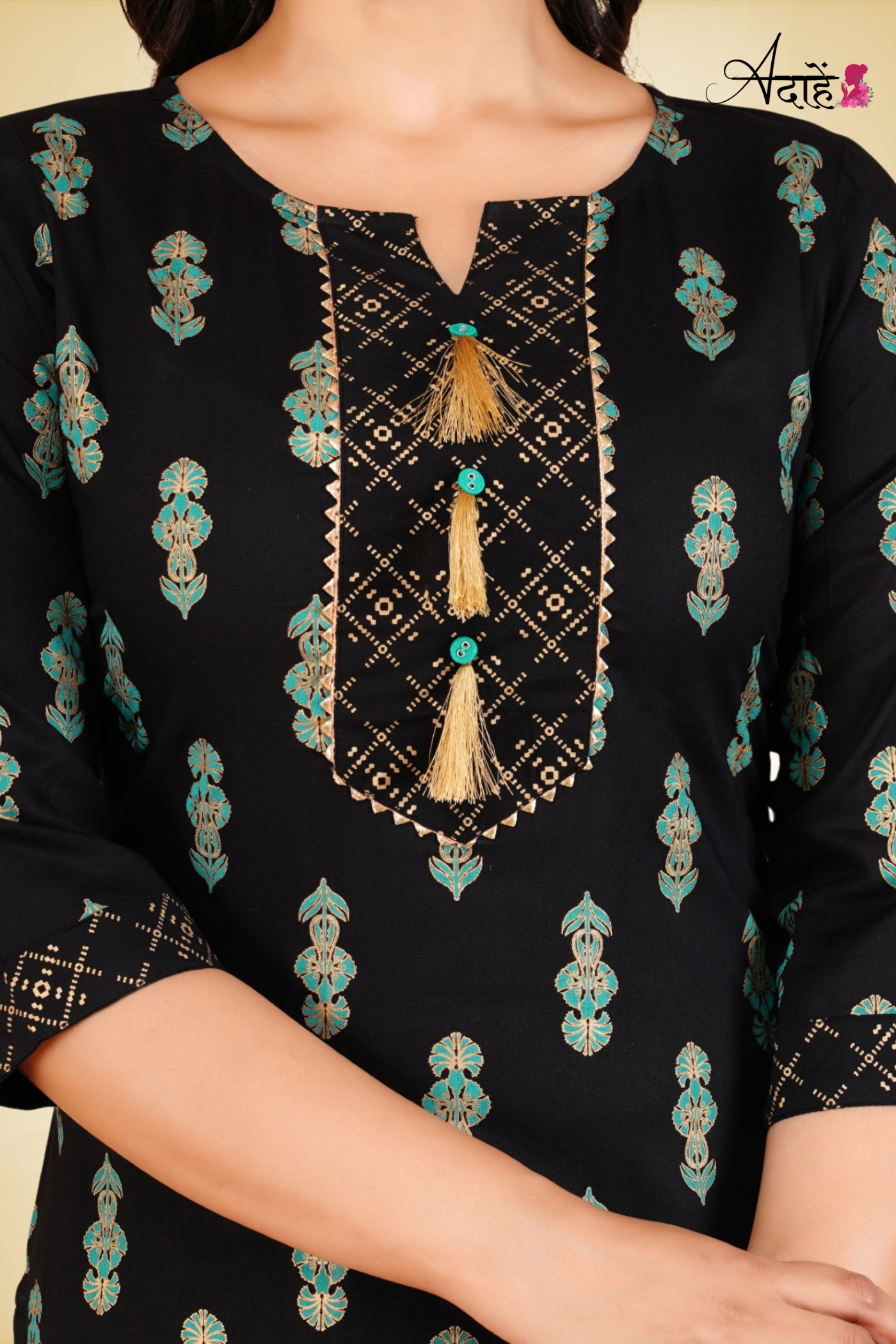 Adaahe Black Printed Kurta with Palazzo Set - Adaahe