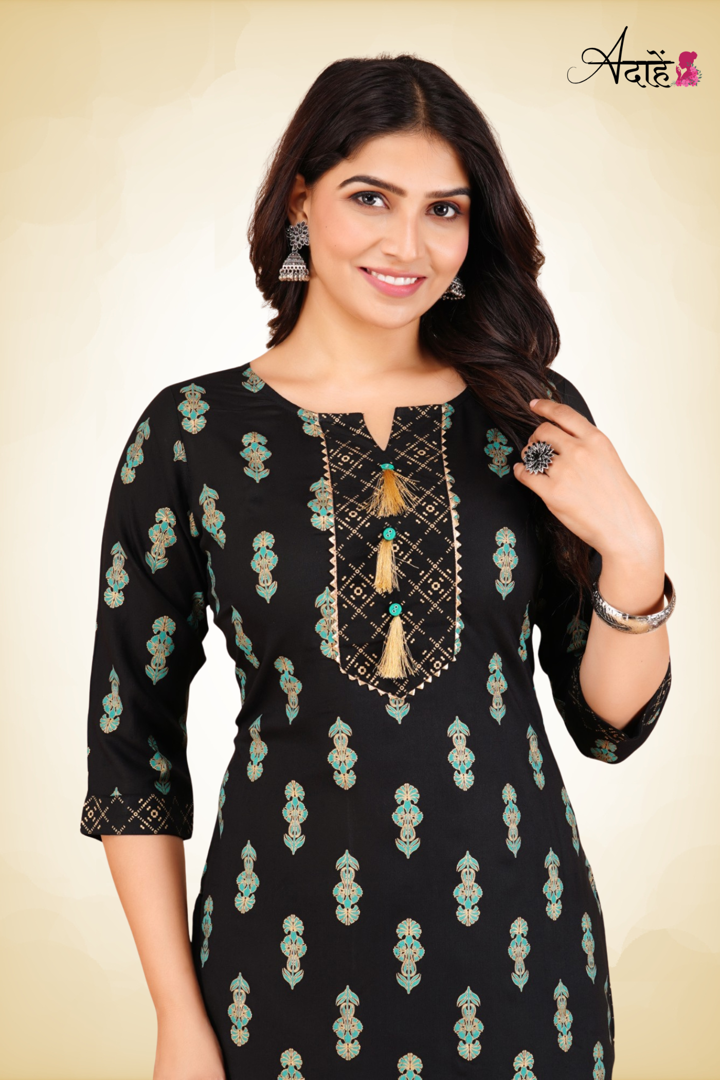 Adaahe Black Printed Kurta with Palazzo Set - Adaahe