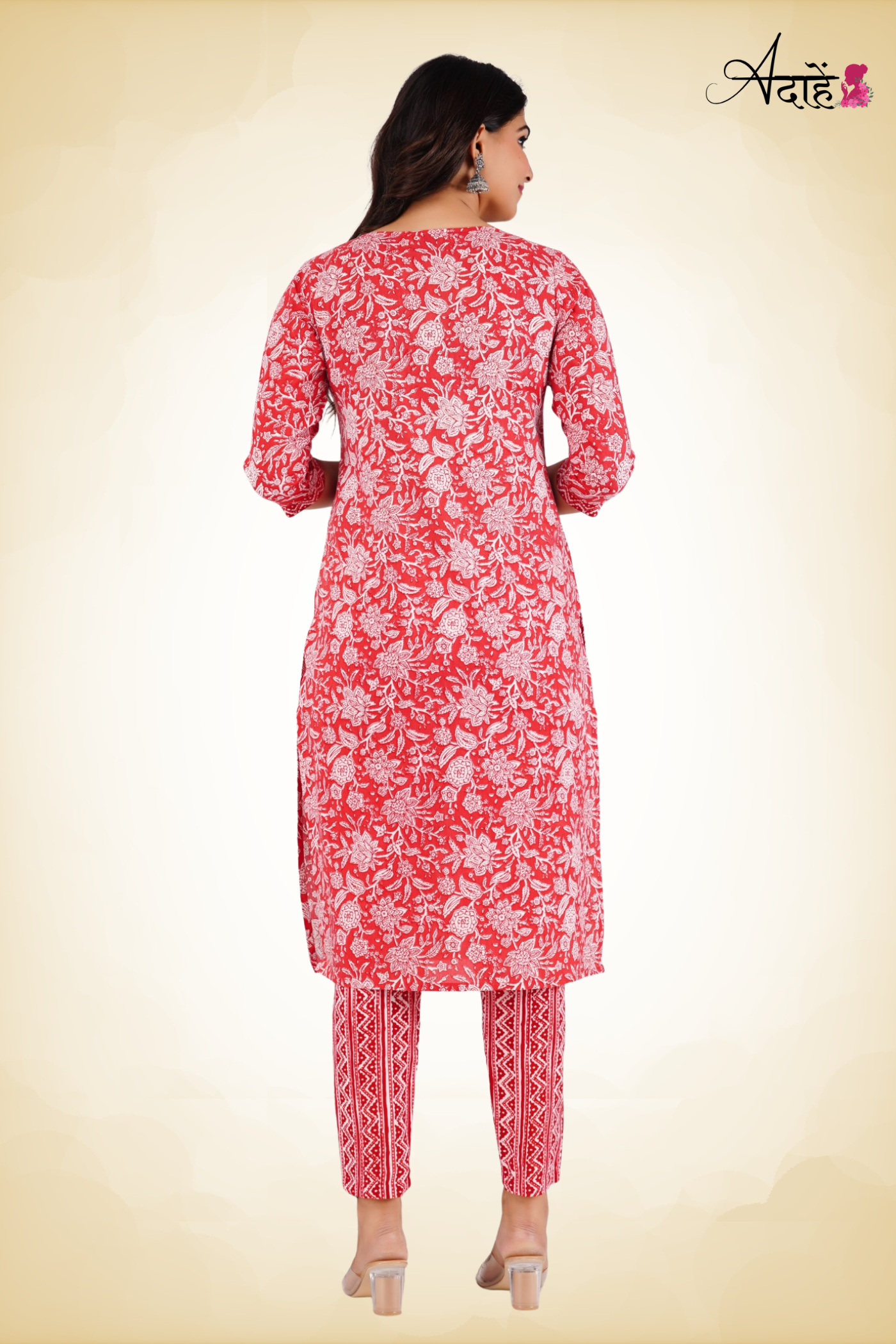 Adaahe Red Floral Printed Cotton Kurta Set for Women - Adaahe