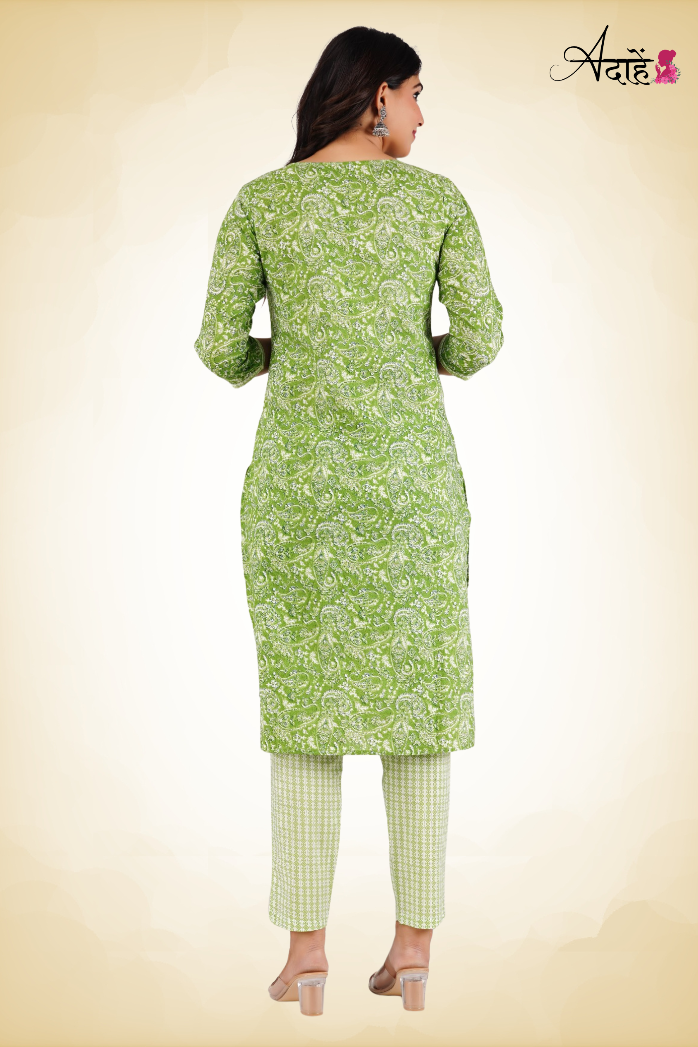 Adaahe Women’s Green Printed Kurti with Straight Pants - Adaahe