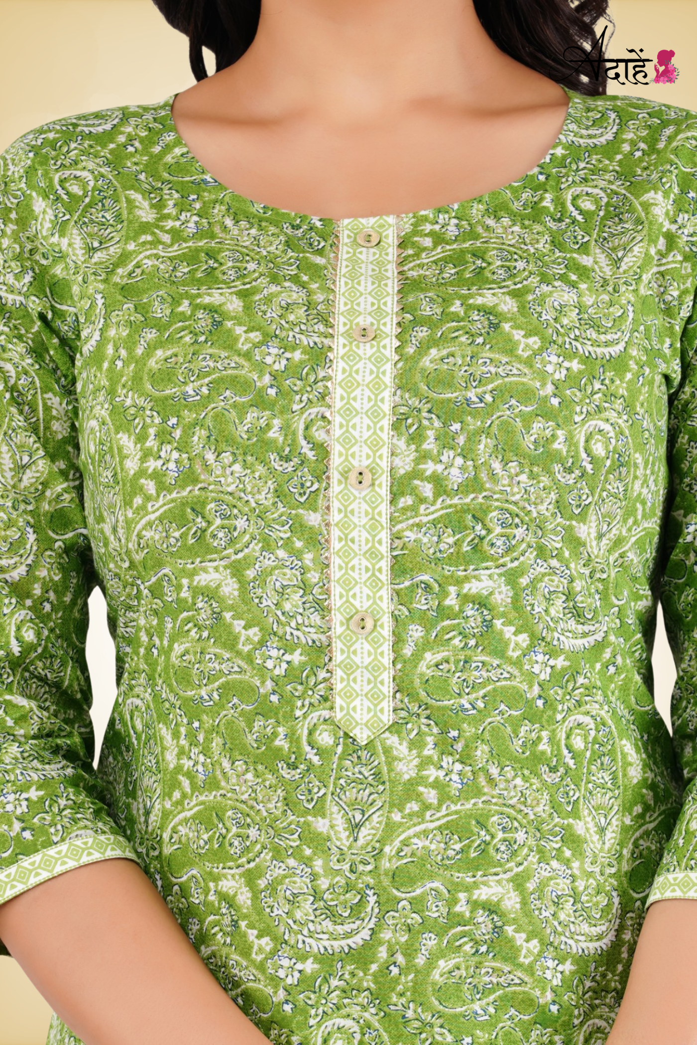 Adaahe Women’s Green Printed Kurti with Straight Pants - Adaahe