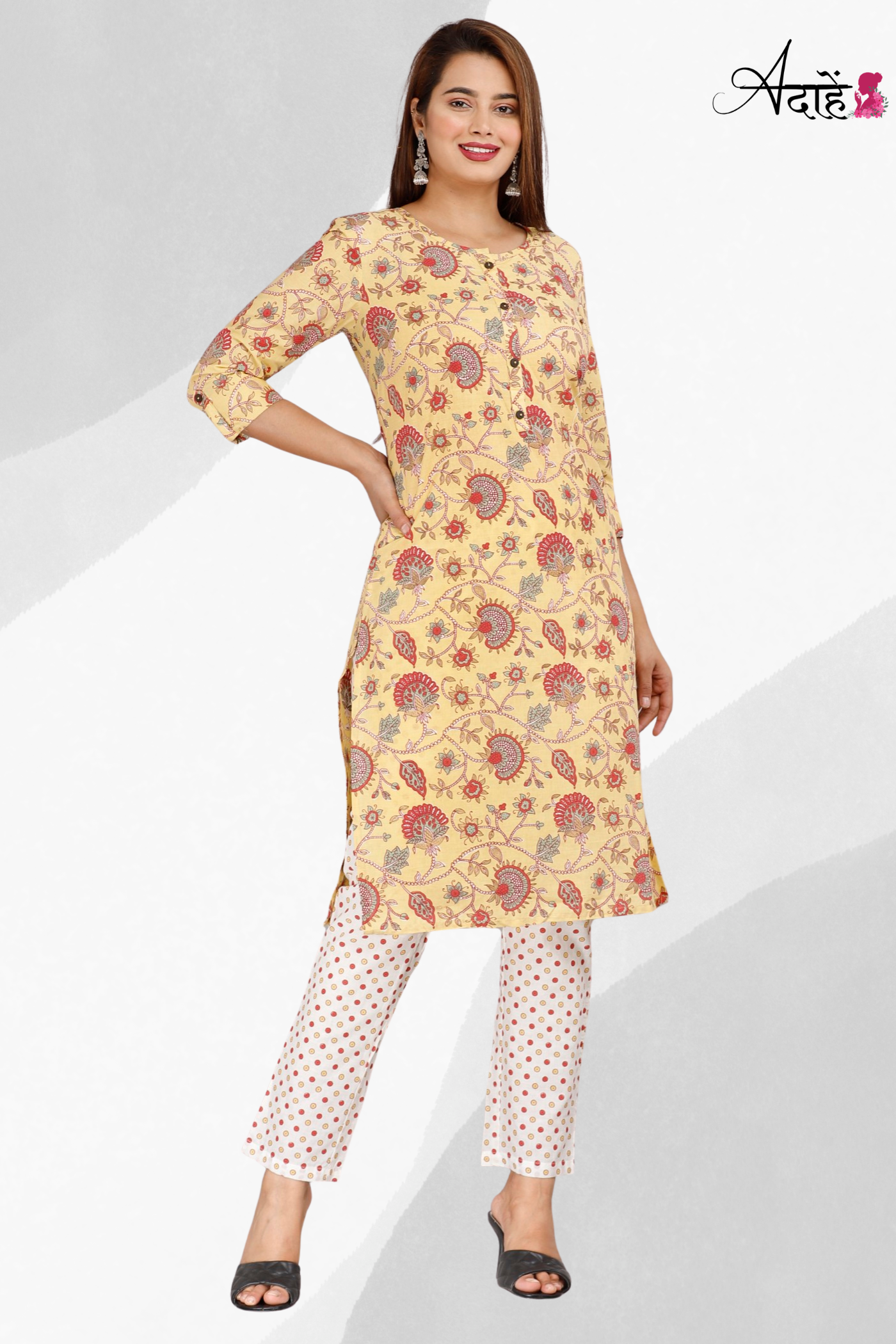 Adaahe Women's Stylish Yellow Printed Kurta Set - Adaahe