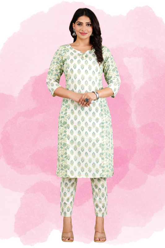 Women's Ethnic Cotton Printed Kurta with Pant Set by Adaahe | Aदाहें - Adaahe