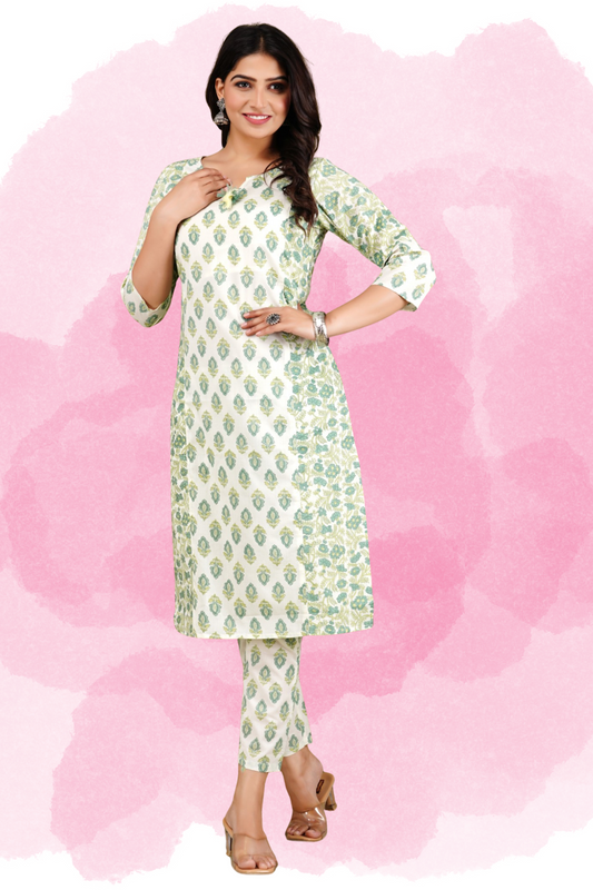 Women's Ethnic Cotton Printed Kurta with Pant Set by Adaahe | Aदाहें - Adaahe