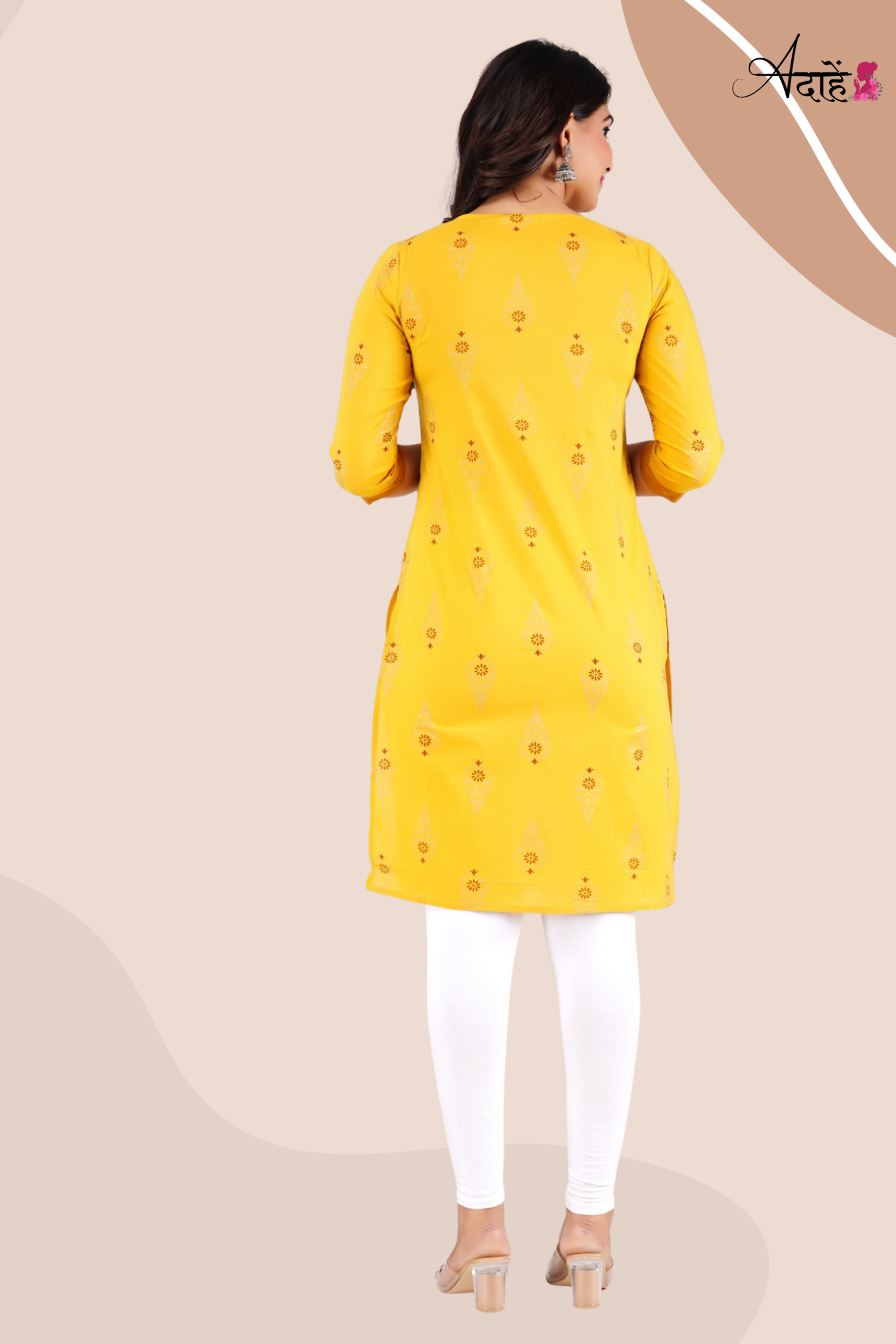Adaahe Women's Yellow and Gold Printed Cotton Kurti - Adaahe