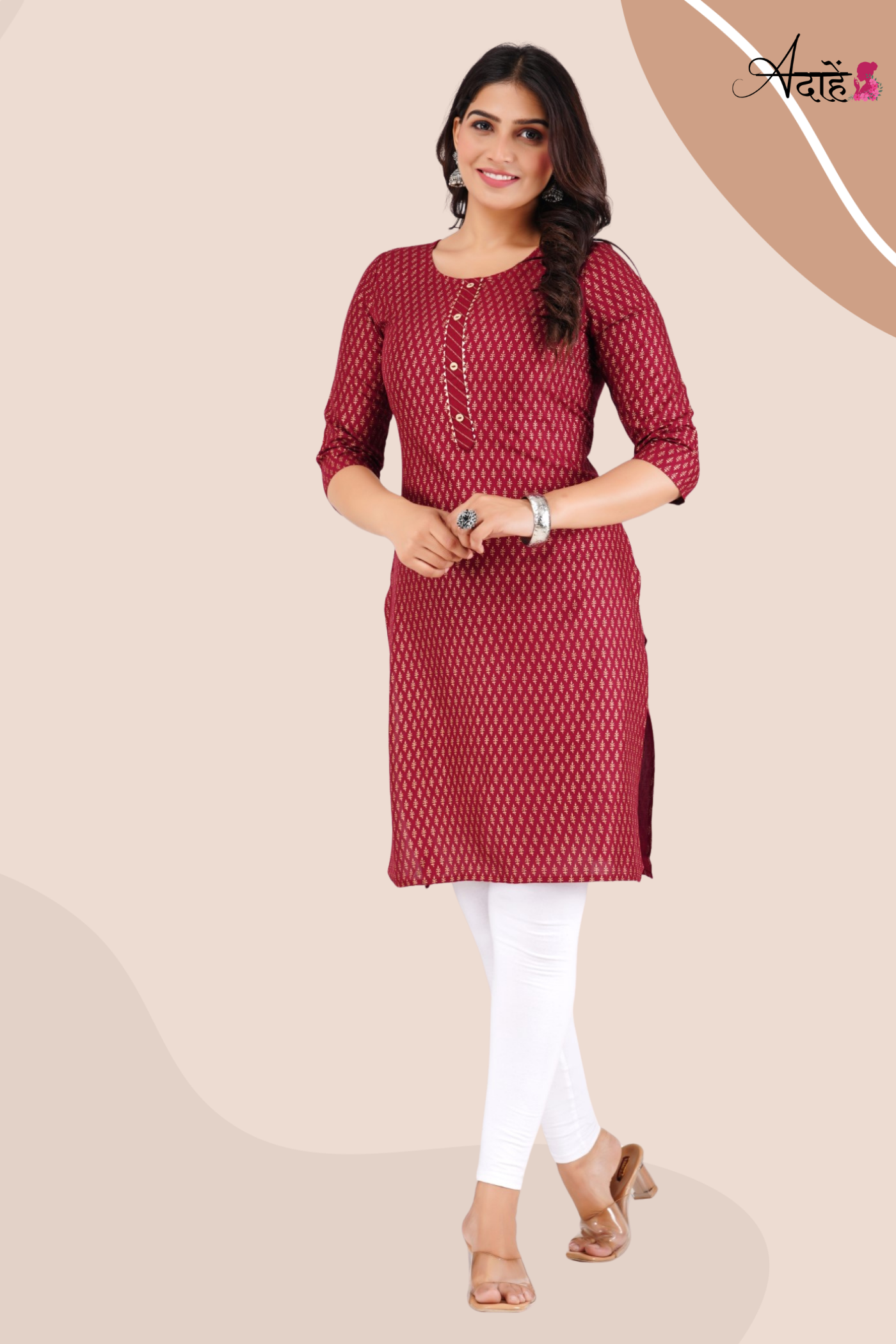 Adaahe Women's Orange and Purple Geometric Printed Kurti - Adaahe