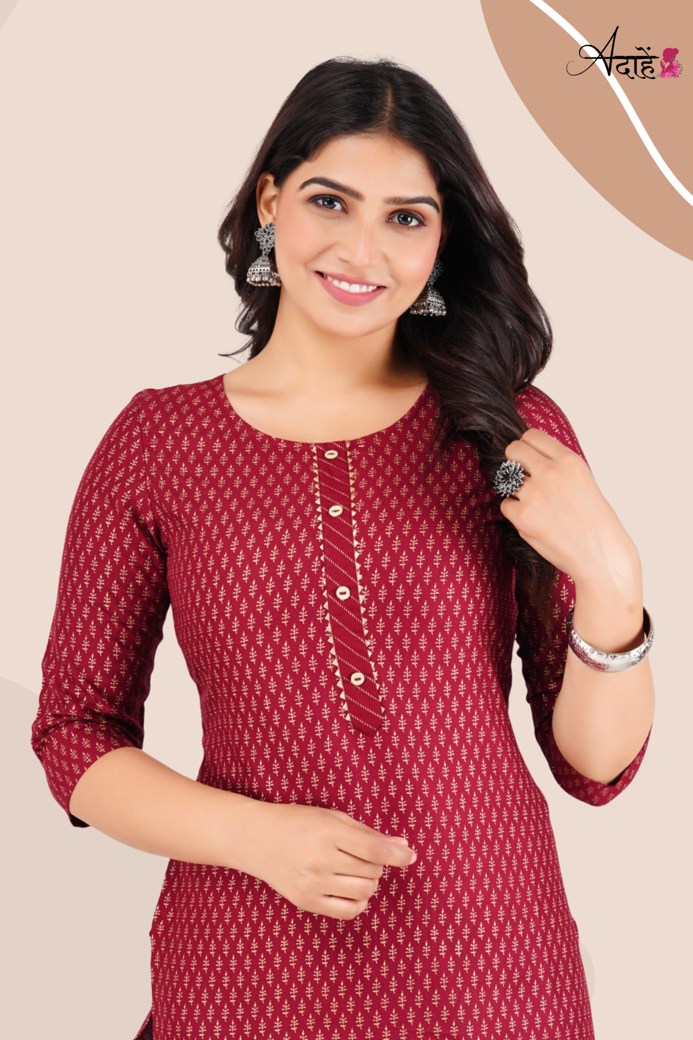 Adaahe Women's Orange and Purple Geometric Printed Kurti - Adaahe