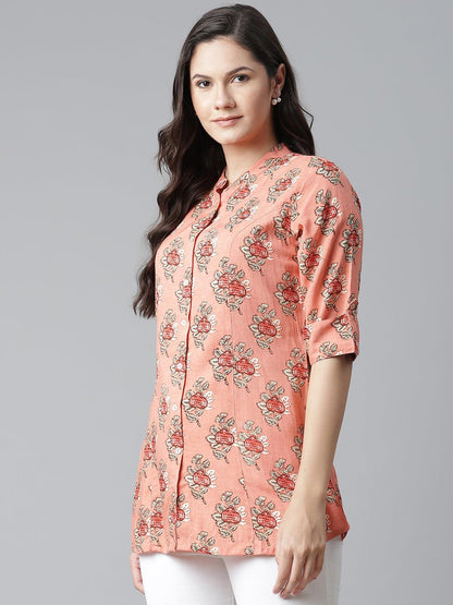 Adaahe Peach Floral Printed Top for Women
