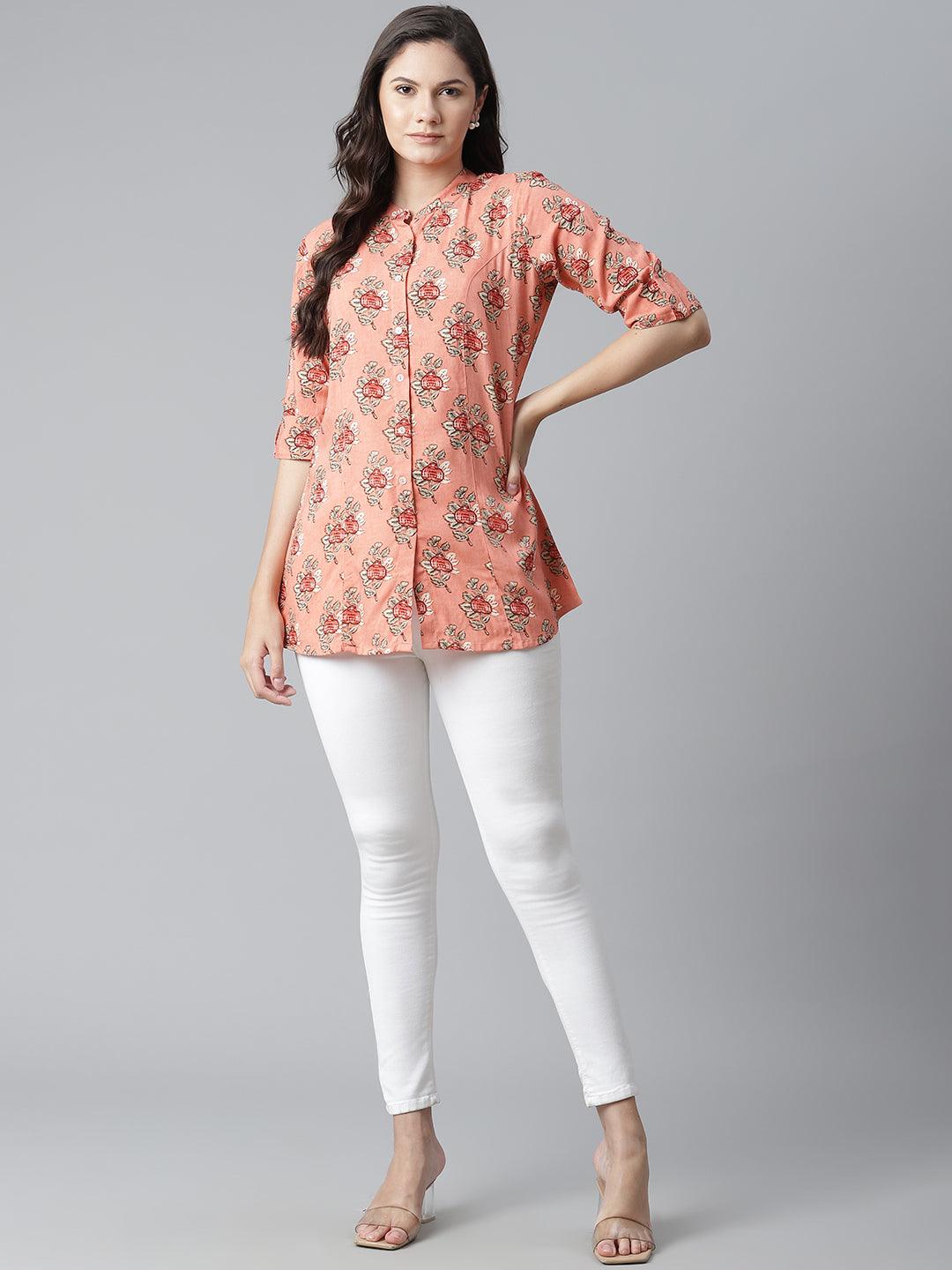 Adaahe Peach Floral Printed Top for Women