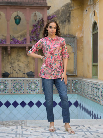 Adaahe Pink & Green Abstract Printed Top